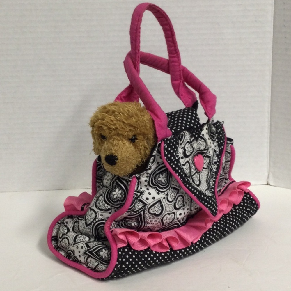 Sassy Pet Saks by Douglas Pink & Black Paisley Bag with dog Plush